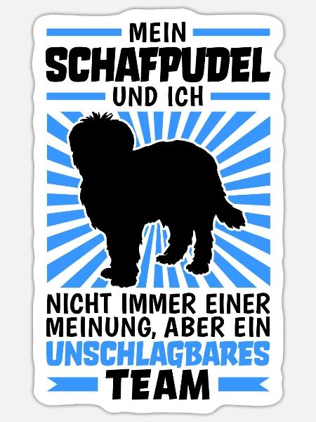 Schafpudel und Ich zotthaariger Hütepudel - Sticker Größe S (10 x 10 cm) - Mattweiß