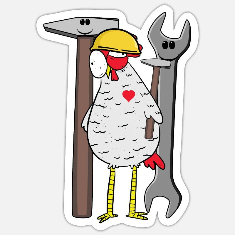 Construction de chantier de casque de sécurité de poulet d’outil de chantier - Sticker taille S (10 x 10 cm) - blanc mat
