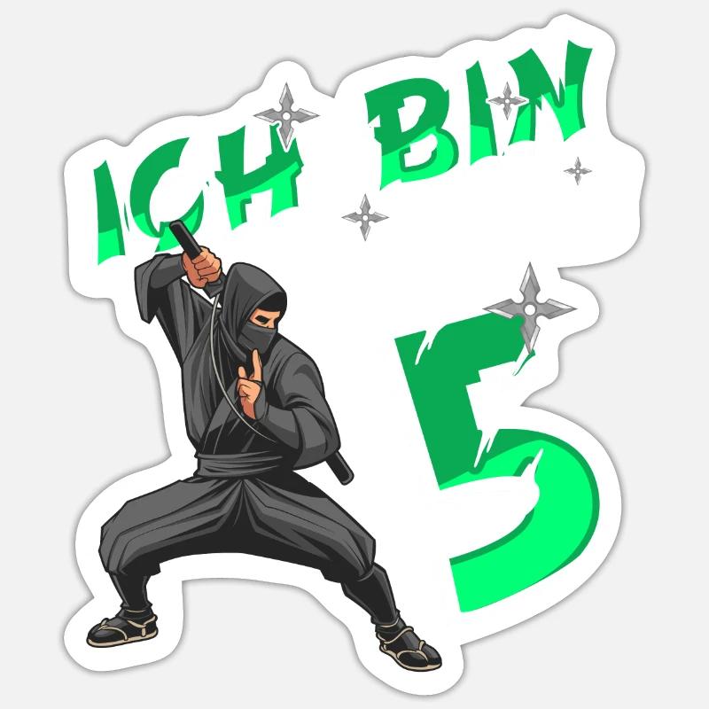 Kostüm Ninja 5. Geburtstag Junge - Sticker Größe S (10 x 10 cm) - Mattweiß