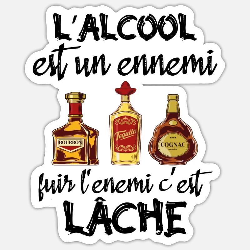L'alcool est un ennemi - Sticker taille S (10 x 10 cm) - blanc mat