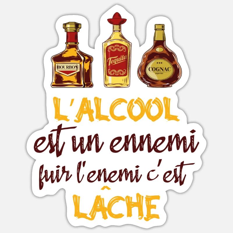 L'alcool est un ennemi - Sticker taille S (10 x 10 cm) - blanc mat