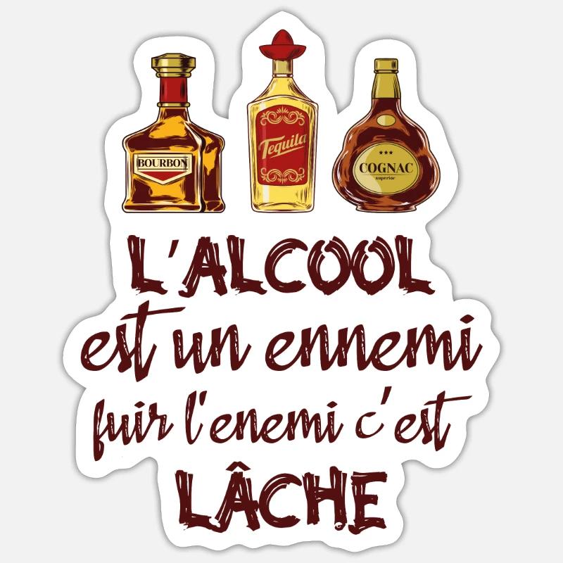 L'alcool est un ennemi - Sticker taille S (10 x 10 cm) - blanc mat