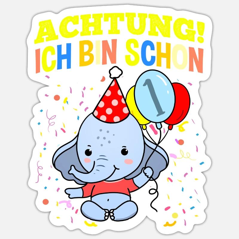 Achtung Ich Bin Schon 1 Geburtstag Elefant - Sticker Größe S (10 x 10 cm) - Mattweiß