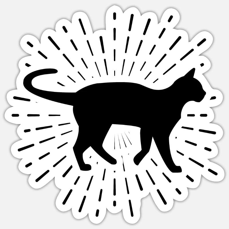 Feux d’artifice et chat - - Sticker taille S (10 x 10 cm) - blanc mat
