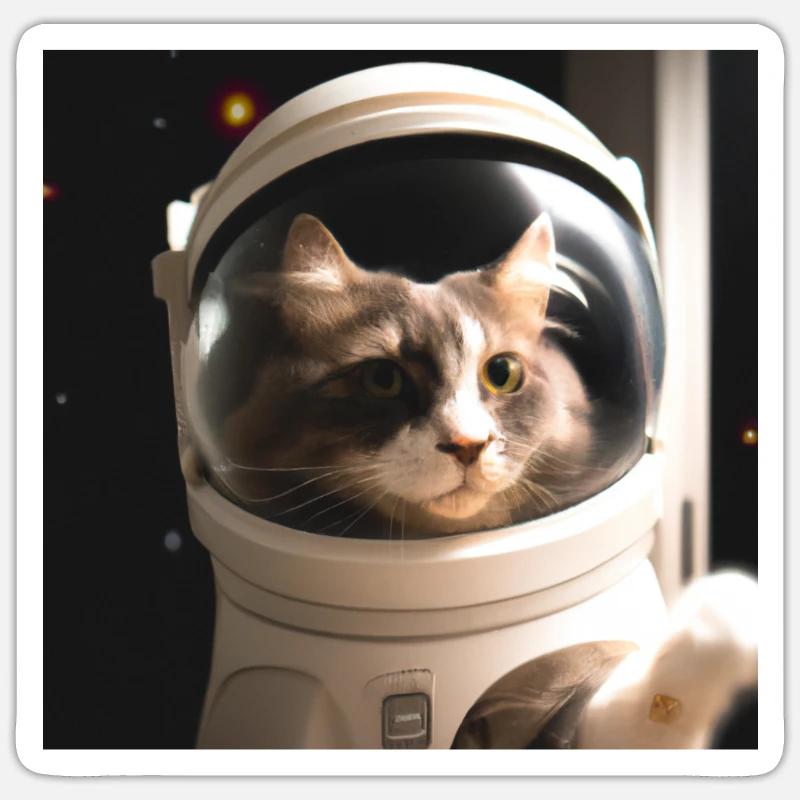 Chat dans l’espace - Sticker taille S (10 x 10 cm) - blanc mat