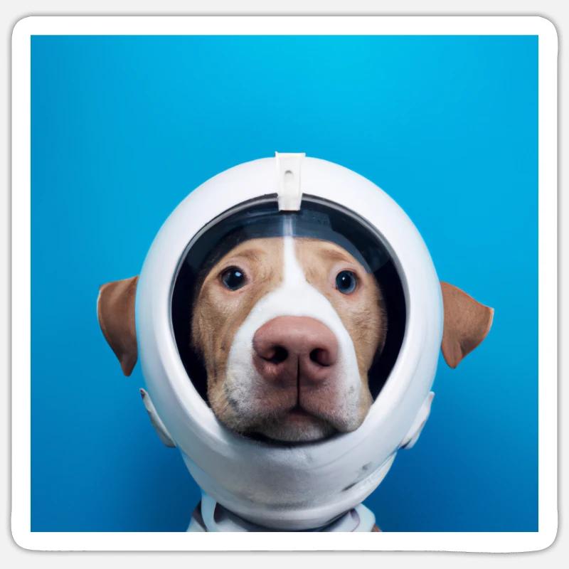 Chien dans l’espace - Sticker taille S (10 x 10 cm) - blanc mat