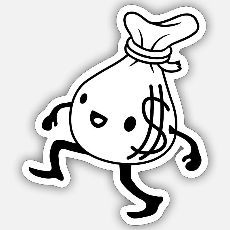 Gehender lebendiger Geldsack Comic - Sticker Größe S (10 x 10 cm) - Mattweiß