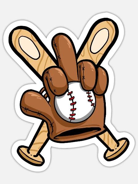 Baseballspieler Baseball Handschuh Mittelfinger - Sticker Größe S (10 x 10 cm) - Mattweiß