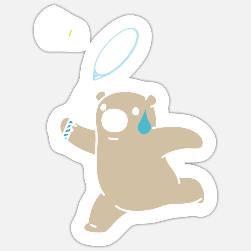 Badminton Bär - Sticker Größe S (10 x 10 cm) - Mattweiß