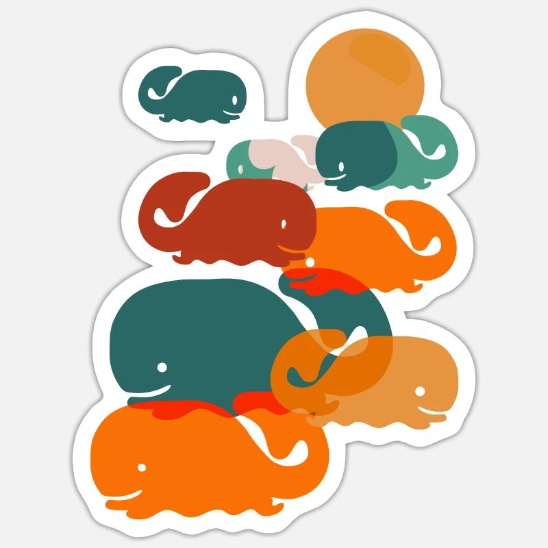 Glückliche Wale im Meer Wal Geschenk - Sticker Größe S (10 x 10 cm) - Mattweiß