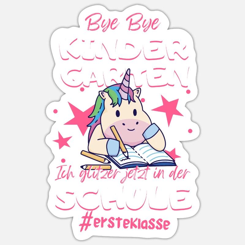 Bye Bye Kindergarten Einhorn Schulkind Einschulung - Sticker Größe S (10 x 10 cm) - Mattweiß