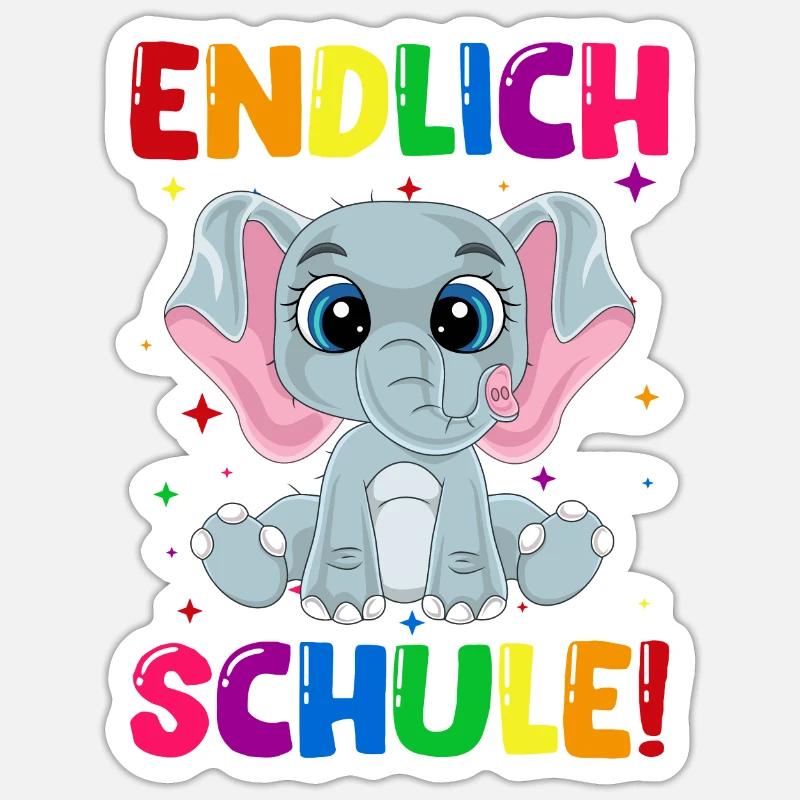 Endlich Schule Elefant Einschulung Schulkind - Sticker Größe S (10 x 10 cm) - Mattweiß