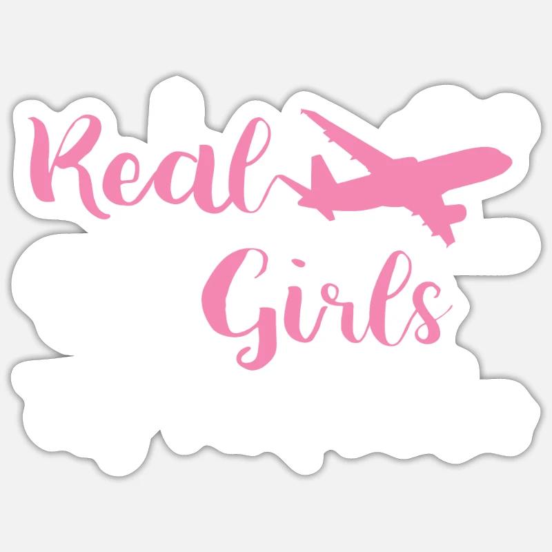 Flugzeugpilot Flugzeug Echte Mädchen fliegen - Sticker Größe S (10 x 10 cm) - Mattweiß