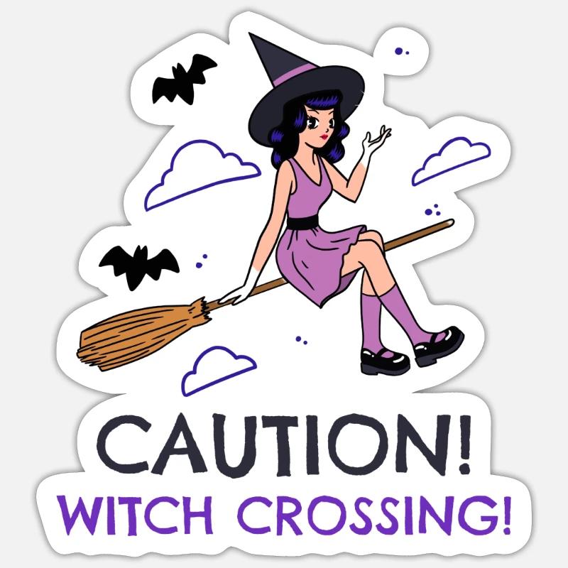 Caution! Witch Crossing! - Sticker size S (10 x 10 cm) - white matte