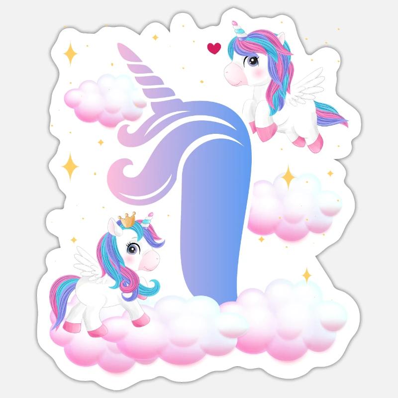 1. Geburtstag | Einhorn Geburtstag | Einhorn - Sticker Größe S (10 x 10 cm) - Mattweiß
