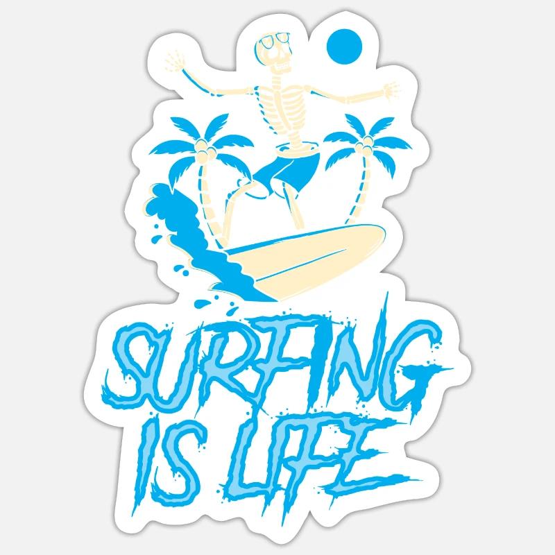 Le surf, c’est la vie Surfboard Surfer Surf - Sticker taille S (10 x 10 cm) - blanc mat