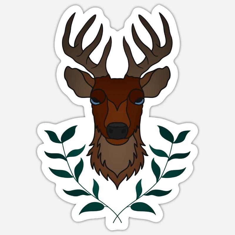 Rothirsch Geweih mit Hirschgeweih - Sticker Größe S (10 x 10 cm) - Mattweiß