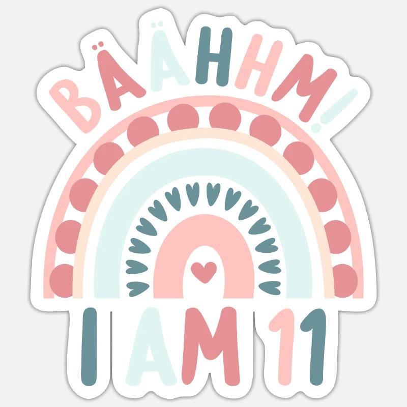 11 anni Rainbow Rainbow 11 ° compleanno - Sticker formato S (10 x 10 cm) - bianco opaco