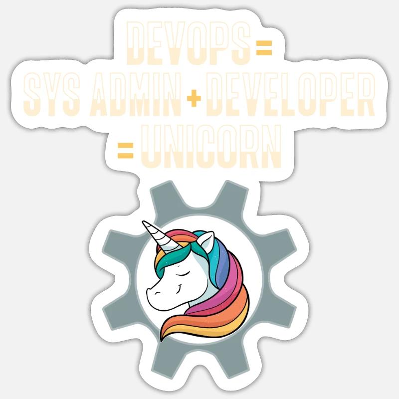 Sys-Admin Entwickler Devops-Ingenieur Einhorn Sticker Größe S (10 x 10 cm)