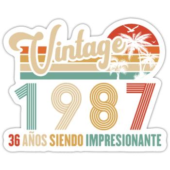 Anniversaire Vintage Idée Cadeau D Anniversaire 36 - Sticker taille S (10 x 10 cm) - blanc mat - Devant