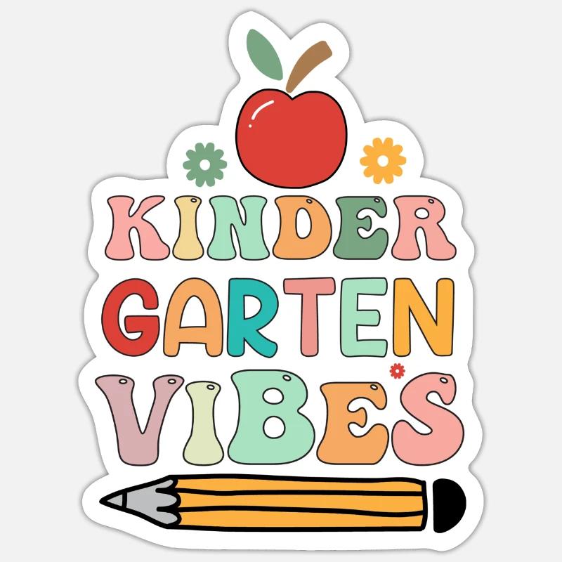 Groovy Hello Kindergarten Vibes Professeur rétro Sticker taille S (10 x 10 cm)