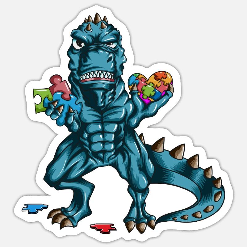 Autismus Bewusstseinsbildung Dino T Rex Puzzle - Sticker Größe S (10 x 10 cm) - Mattweiß