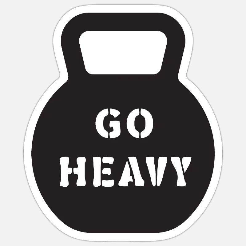 Go Heavy Kettlebell Krafttrainings-Tee - Sticker Größe S (10 x 10 cm) - Mattweiß