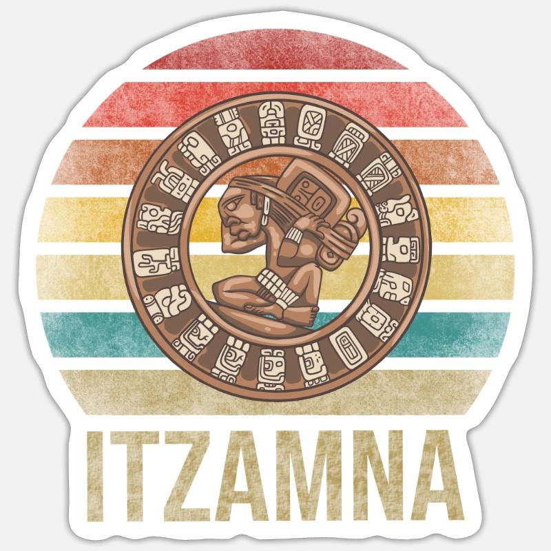 Calendrier Maya Itzamna Rétro Coucher de soleil Sticker taille S (10 x 10 cm)
