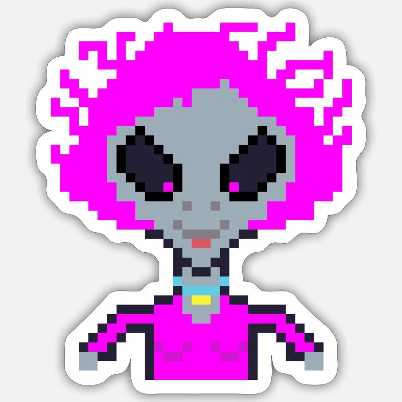 Pixel Alien "Violet Crazy" - Sticker Größe S (10 x 10 cm) - Mattweiß