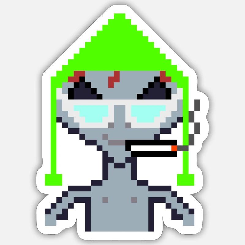 Pixel Alien "Summer Smoke" - Sticker Größe S (10 x 10 cm) - Mattweiß