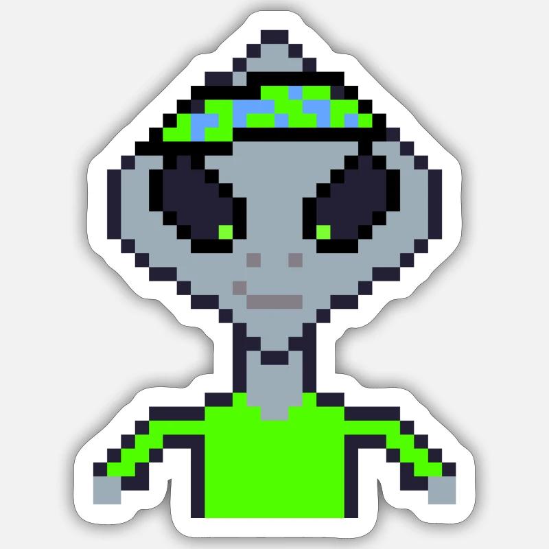 Pixel Alien "Green Karate" - Sticker size S (10 x 10 cm) - white matte
