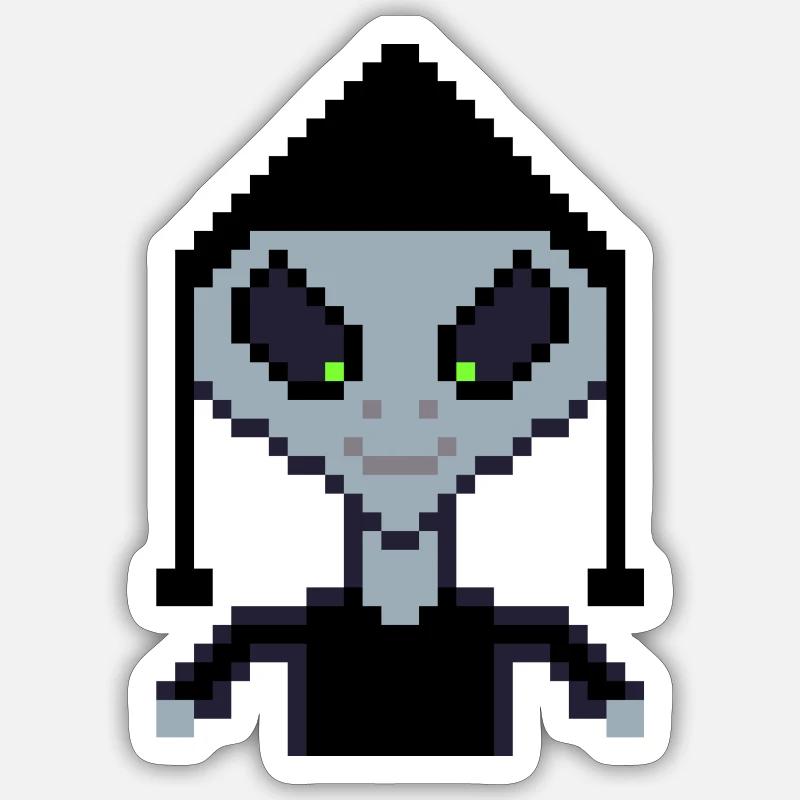 Pixel Alien "Black Boy" - Sticker Größe S (10 x 10 cm) - Mattweiß