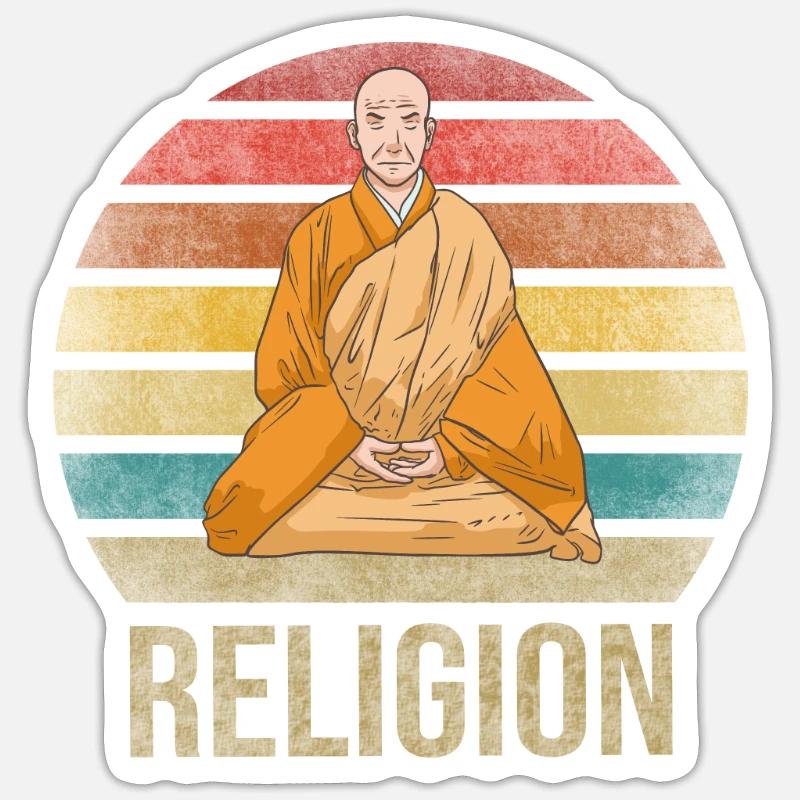 Moine Bouddhiste Moine Bouddhisme Méditation - Sticker taille S (10 x 10 cm) - blanc mat