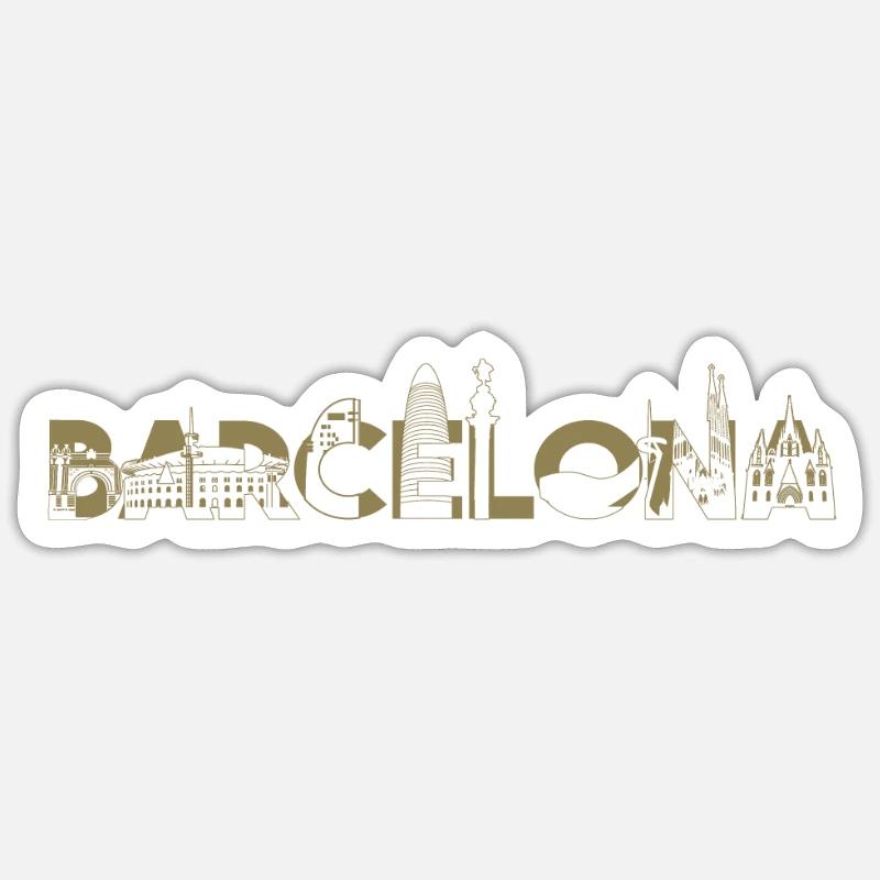 Barcelona Skyline Tshirt - Sticker Größe S (10 x 10 cm) - Mattweiß