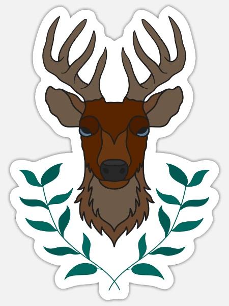 Rothirsch Geweih mit Hirschgeweih - Sticker Größe S (10 x 10 cm) - Mattweiß
