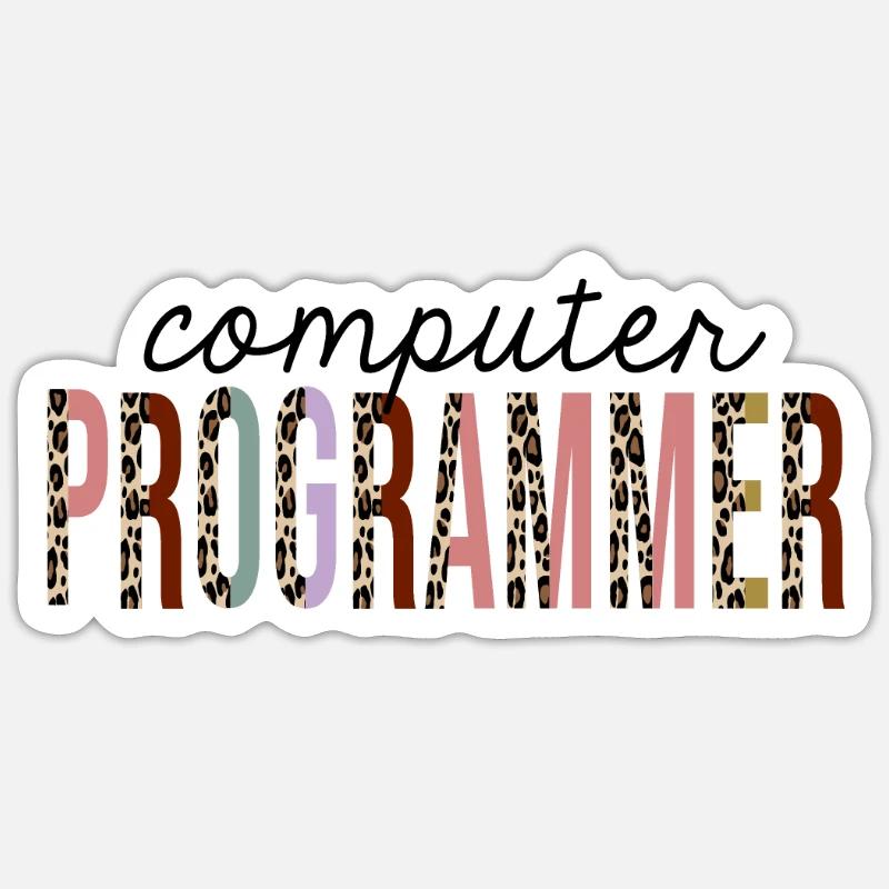 Computer Programmer Leopard Print Funny - Sticker size S (10 x 10 cm) - white matte