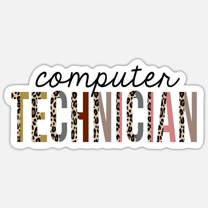 Technicien en informatique imprimé léopard drôle Sticker taille S (10 x 10 cm)