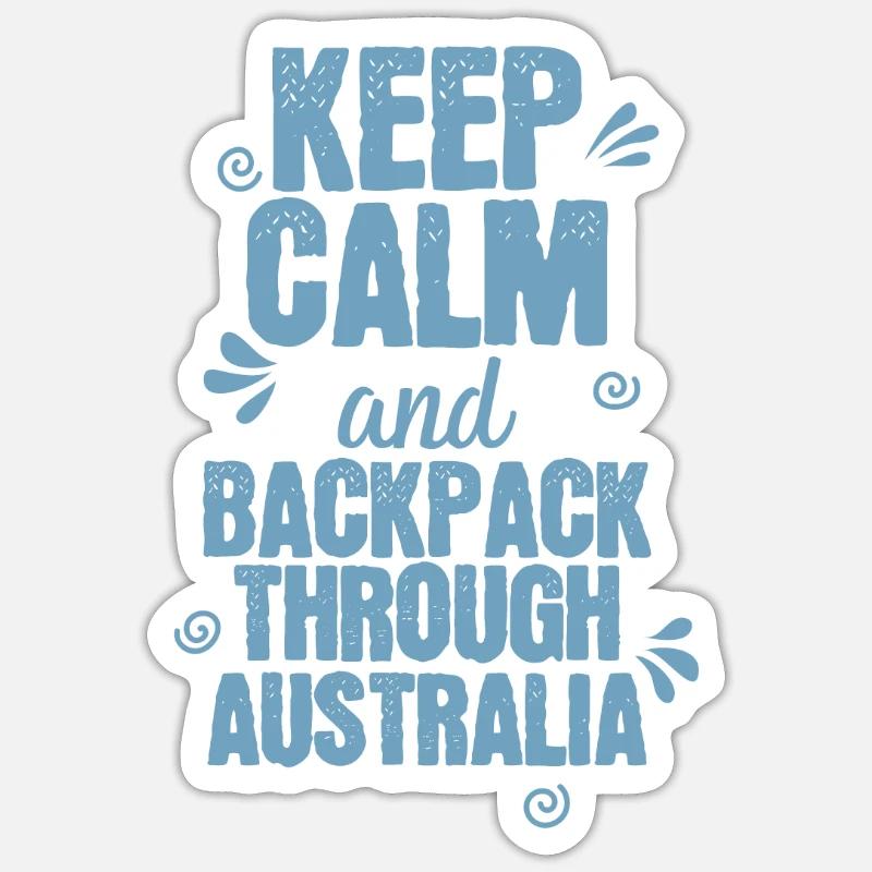 Keep Calm and Backpack through Australia Sticker size S (10 x 10 cm)