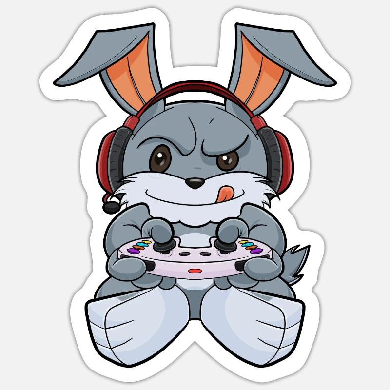 Rabbit With Gaming Controller I Funny Gaming Sticker Größe S (10 x 10 cm)