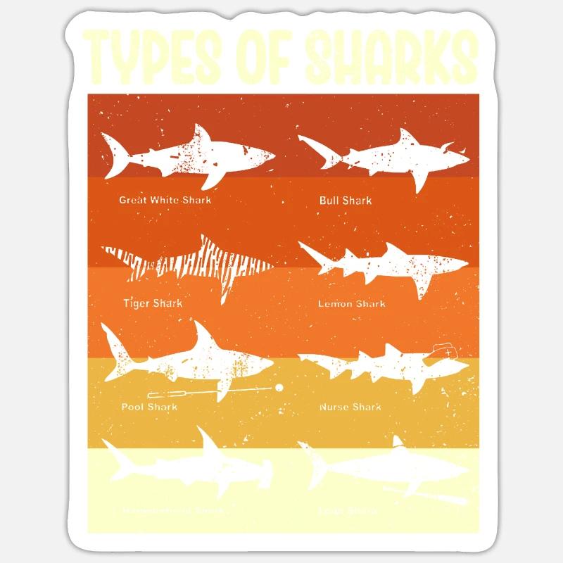 Types de requins - Sticker taille S (10 x 10 cm) - blanc mat