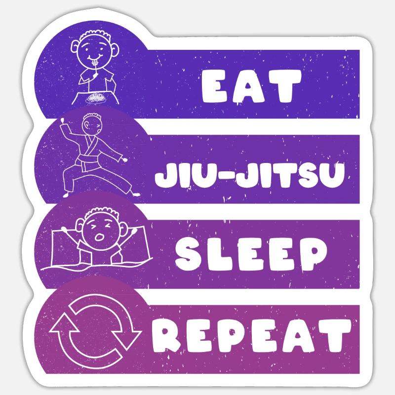 Manger Jiu Jitsu Sommeil Répéter - Sticker taille S (10 x 10 cm) - blanc mat