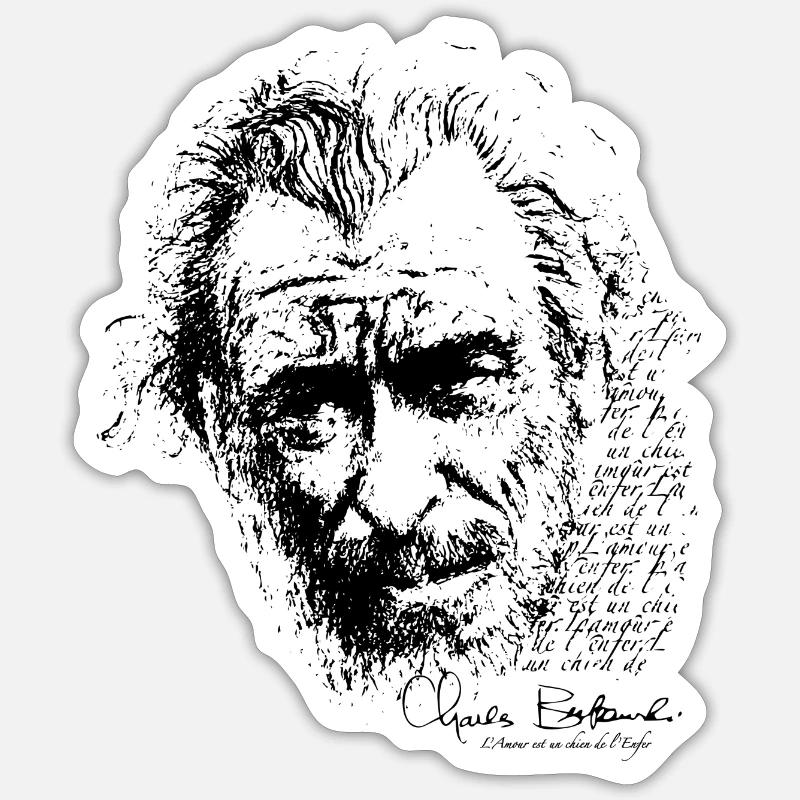 Charles Bukowski - Sticker taille S (10 x 10 cm) - blanc mat