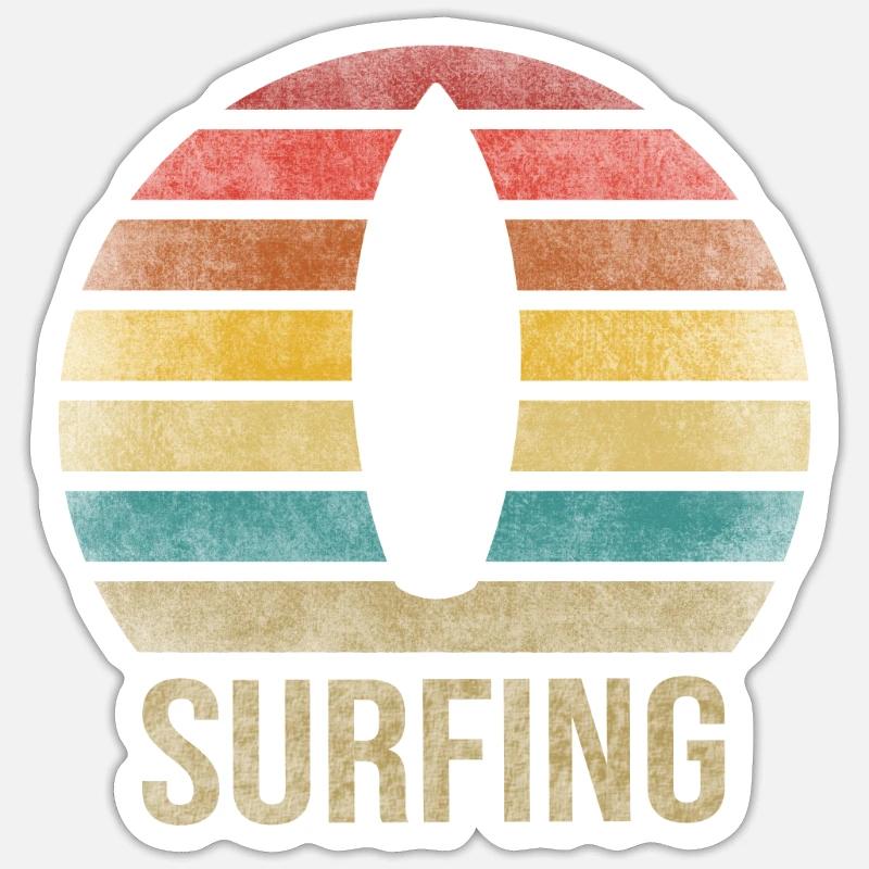 Surf or Die Surfboard Summer Retro Coucher de soleil - Sticker taille S (10 x 10 cm) - blanc mat