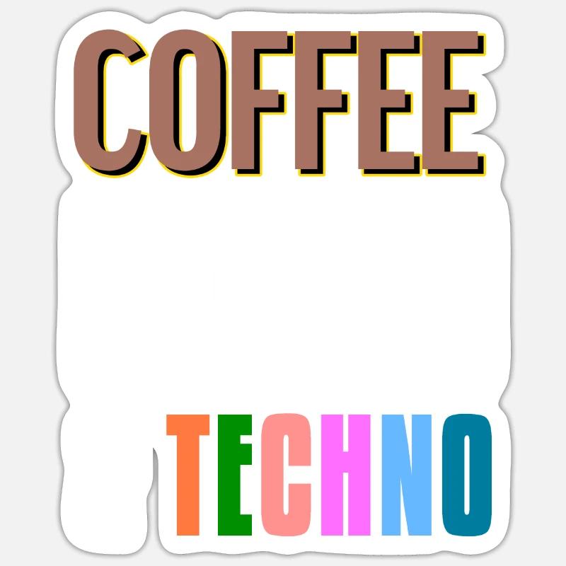 COFFEE & TECHNO Awesome Retro Music Techno - Sticker Größe S (10 x 10 cm) - Mattweiß