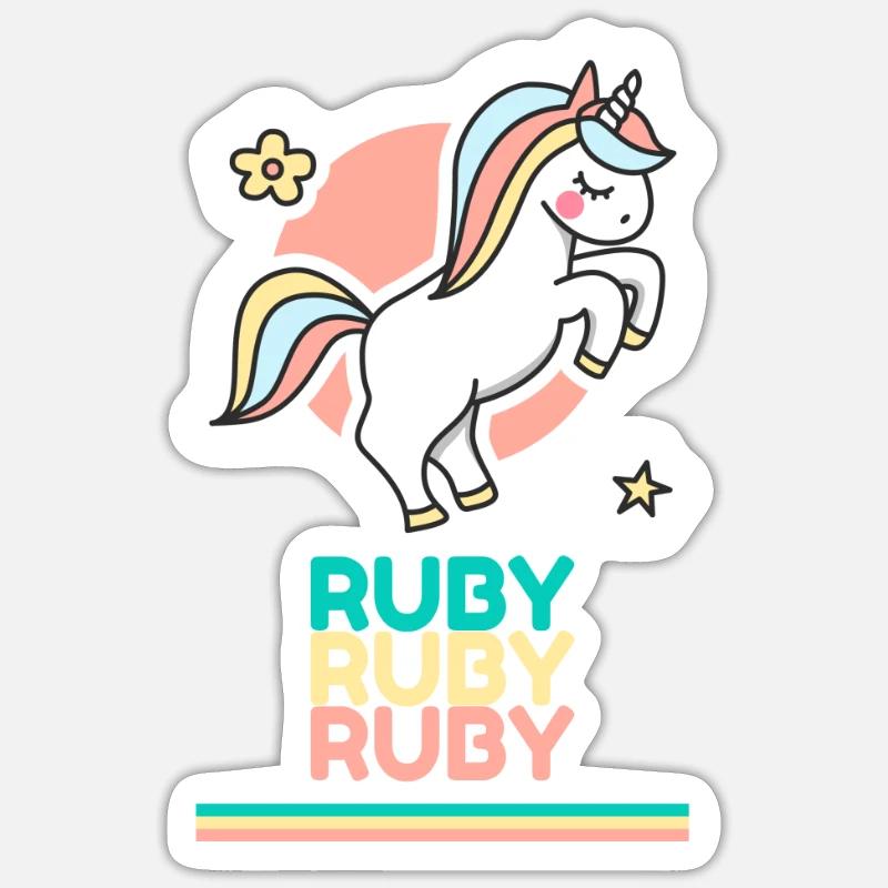Ruby Prénom Cadeau Douce Licorne Sticker taille S (10 x 10 cm)