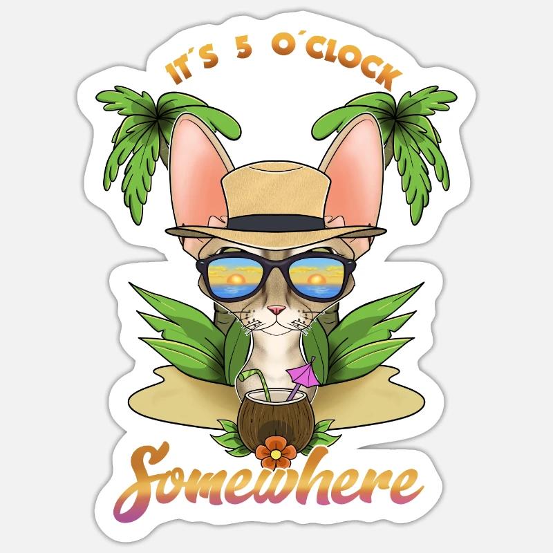 It Is 5 OClock Somewhere Drinking Devon Rex Cat Sticker Größe S (10 x 10 cm)