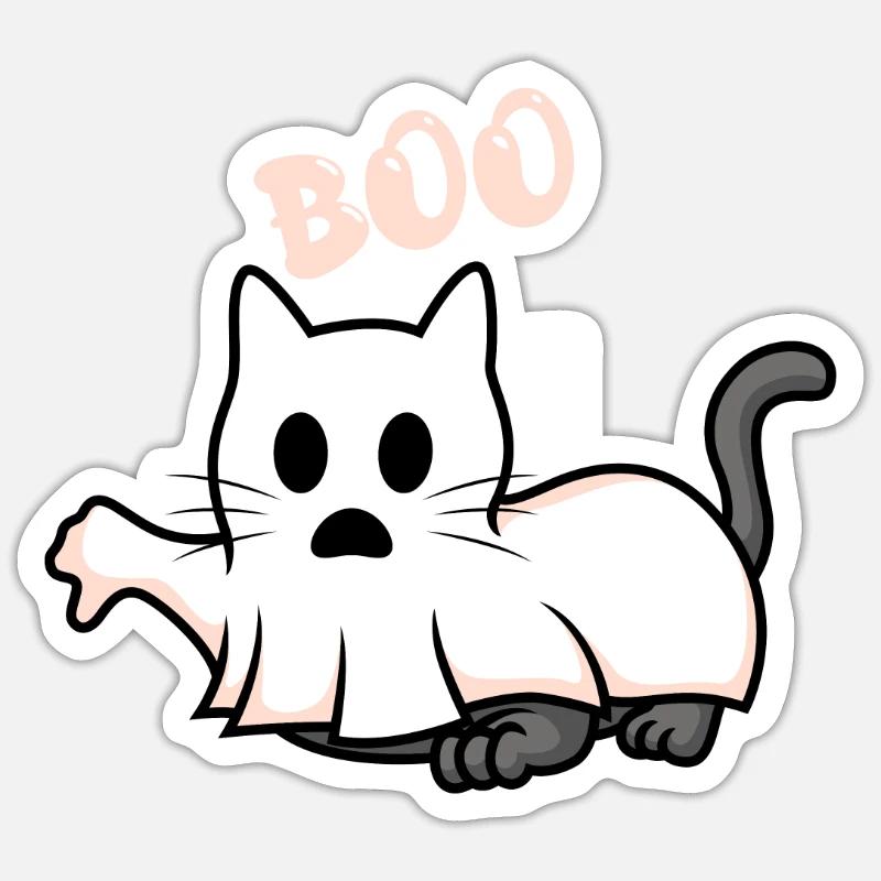 Boo Ghost Chat d’Halloween - Sticker taille S (10 x 10 cm) - blanc mat