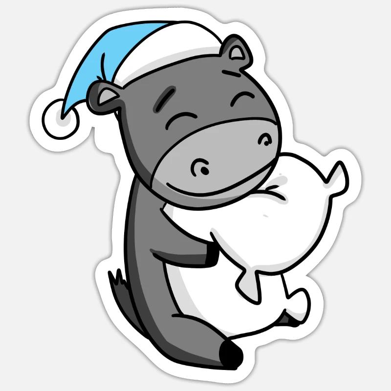 Donkey with pillow and sleeping cap Sticker size S (10 x 10 cm)