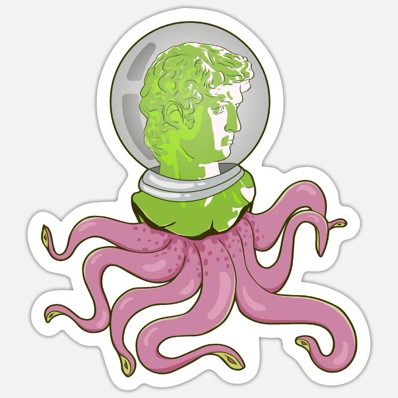 Biopunk David Griechische Statue Tentakel Weirdcor - Sticker Größe S (10 x 10 cm) - Mattweiß