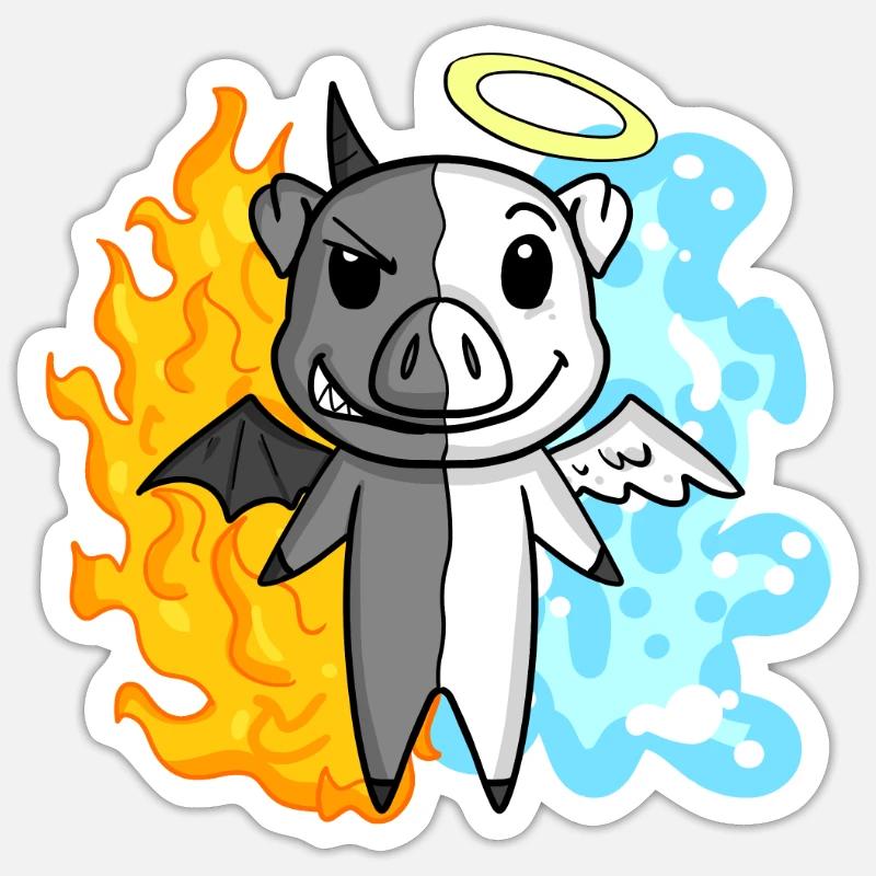 Pig - Angel and Devil - Sticker size S (10 x 10 cm) - white matte